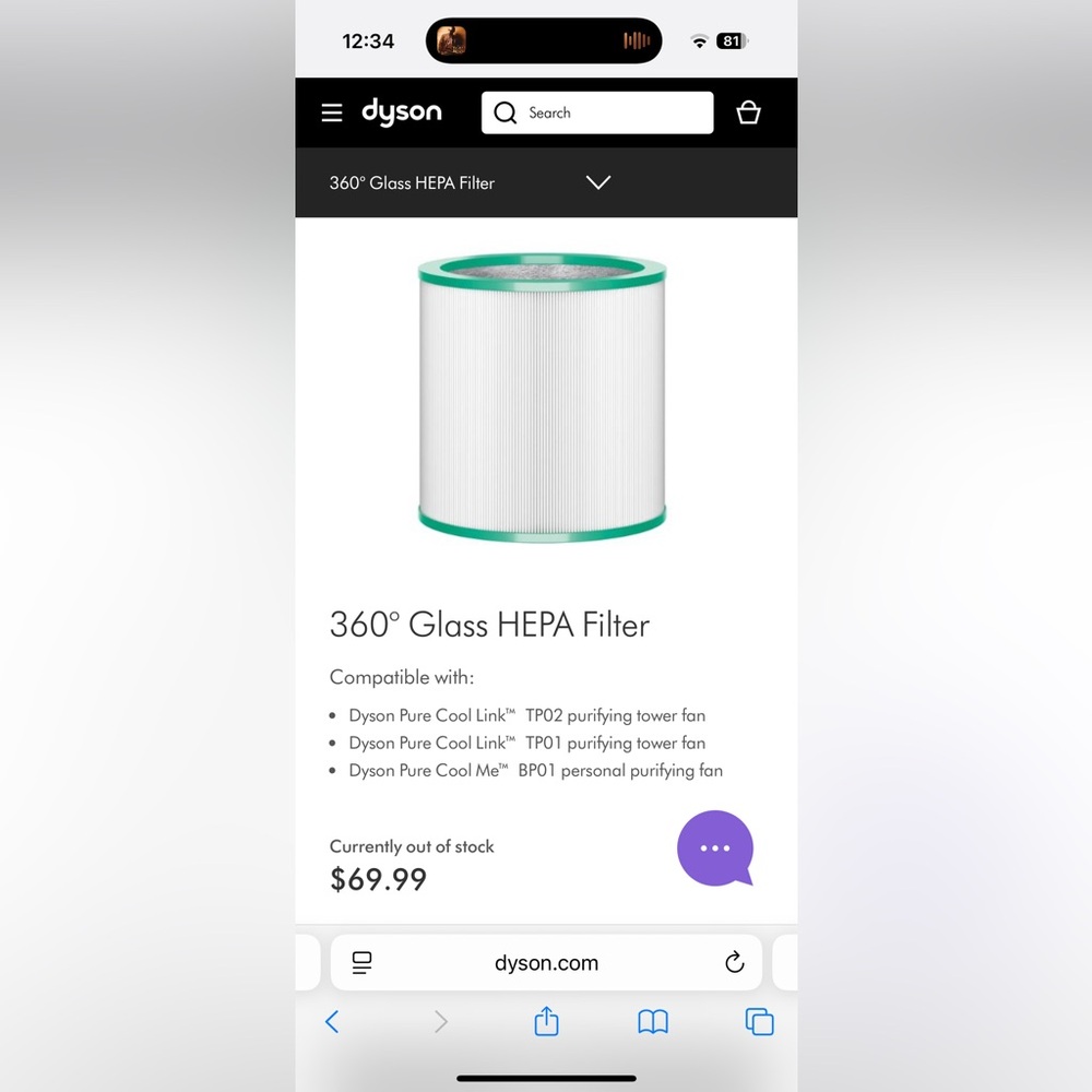Dyson 360° Glass HEPA Filter - White and Green